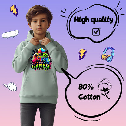 Fringoo gamer Sweat à capuche garçon Cotton Rich Soft Hooded Sweatshirt- Pro gamer vert