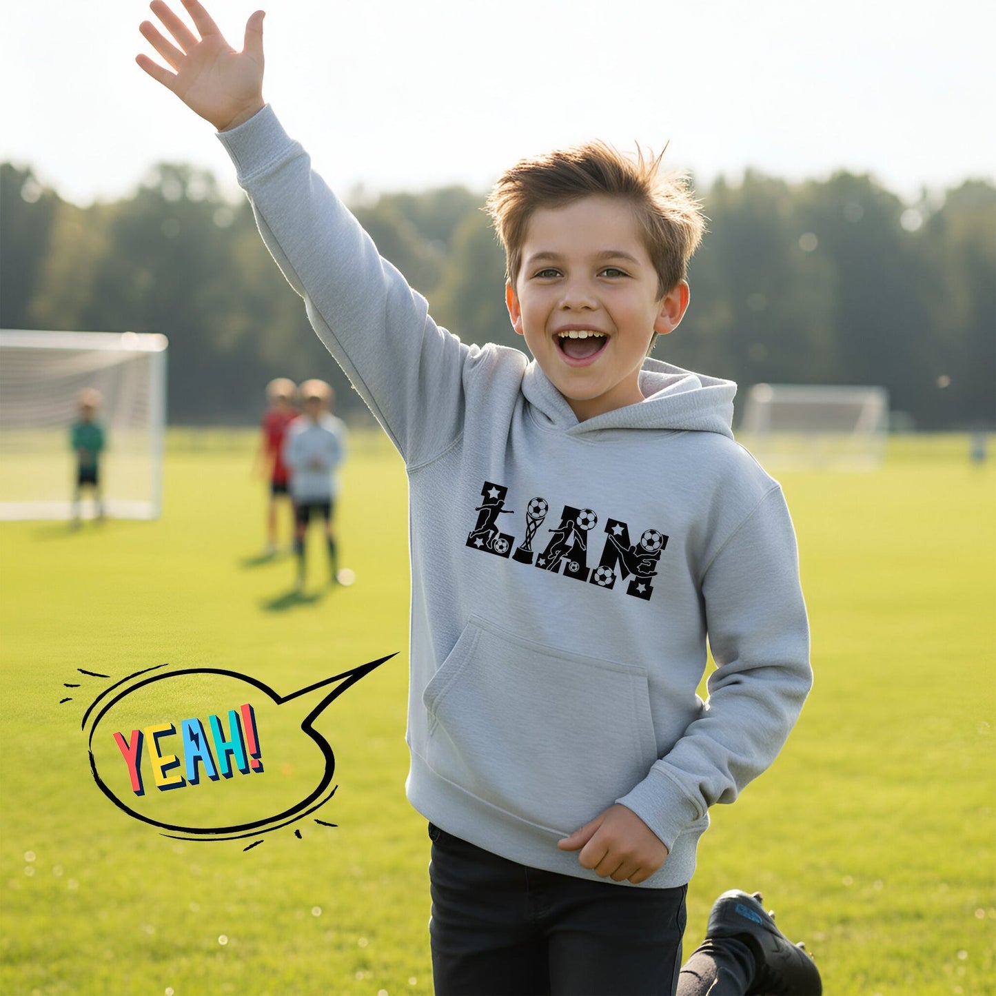 Sweat à capuche football – Fringoo football gris for Boys Cotton Rich Soft Hooded – football Alphabet gris