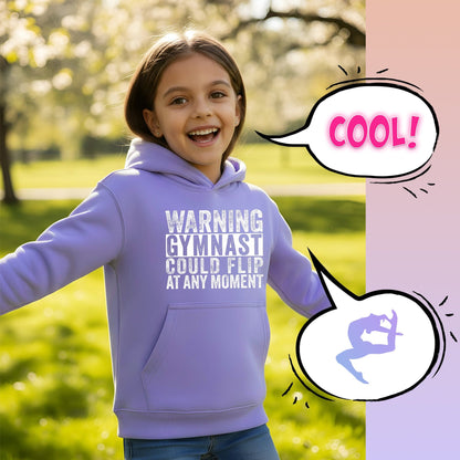 Fringoo Gymnastic Sweat à capuche for enfant Cotton Rich Soft Hooded Sweatshirt- Gymnast Warning violet