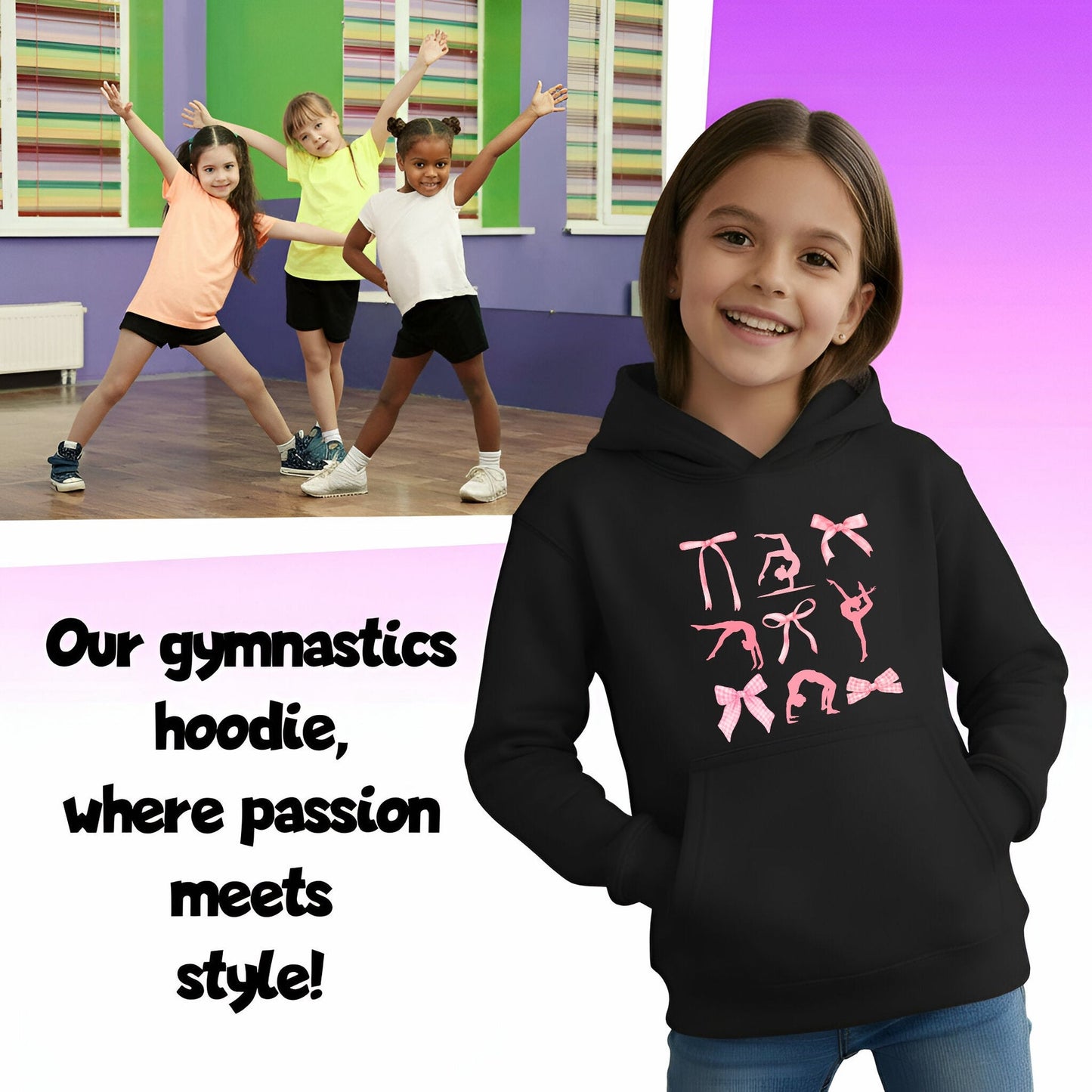 Sweat à capuche gymnastique – Fringoo Gymnastic for Cotton Rich Soft Hooded – Ribbon noir