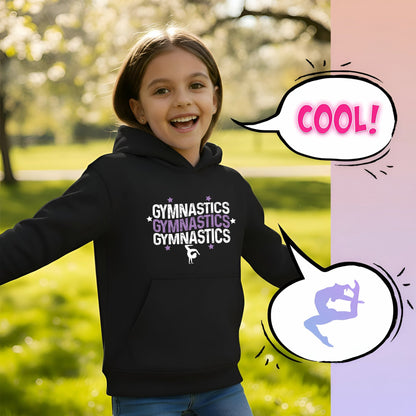 Fringoo Gymnastic Sweat à capuche for enfant Cotton Rich Soft Hooded Sweatshirt- Gymnasticx3- noir
