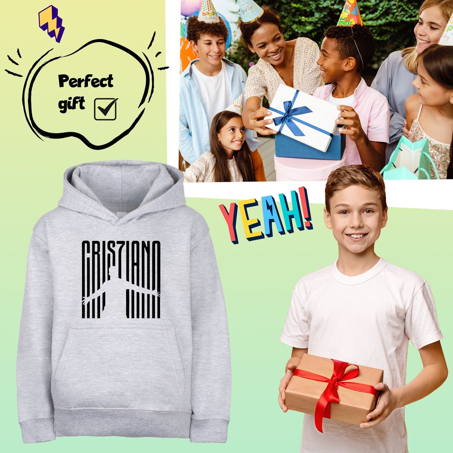 Fringoo gamer Sweat à capuche gris garçon Cotton Rich Soft Hooded Sweatshirt- Cristiano gris