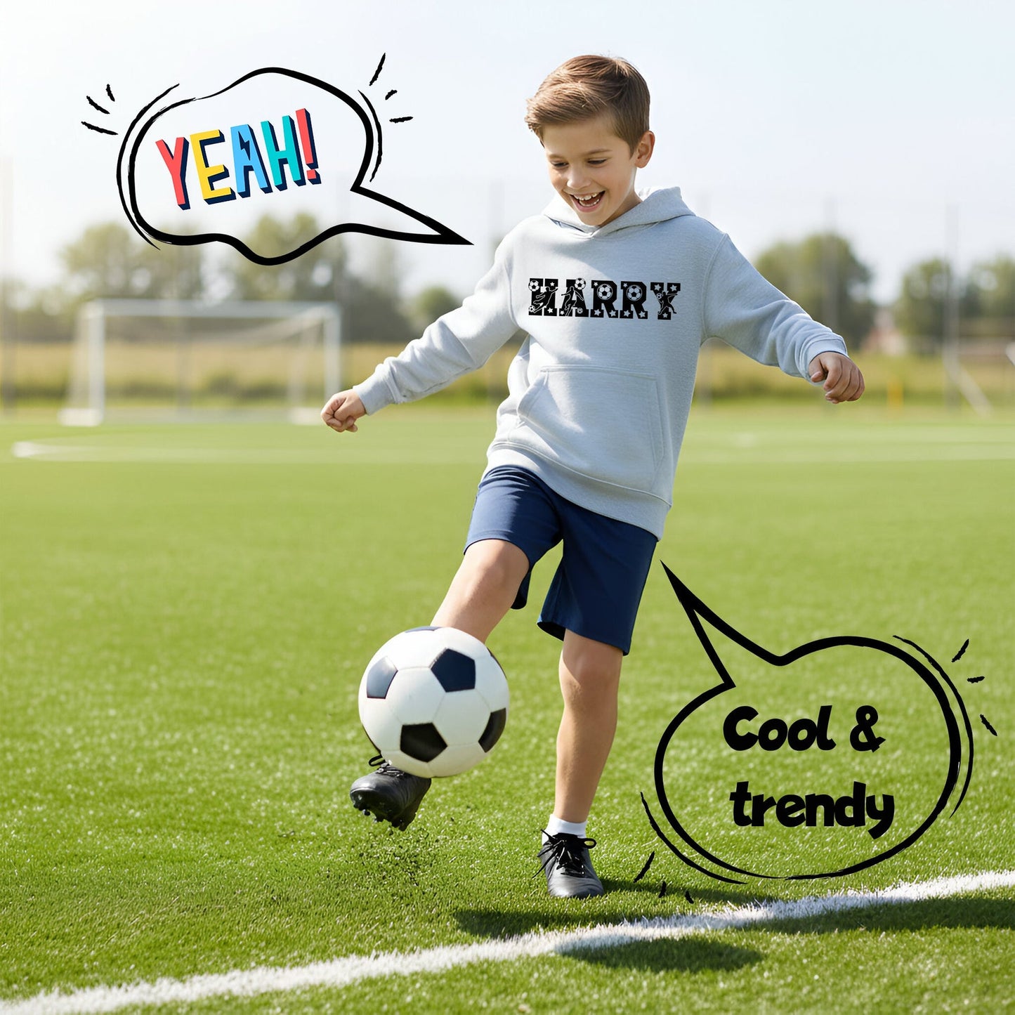 Sweat à capuche football – Fringoo football gris for Boys Cotton Rich Soft Hooded – football Alphabet gris