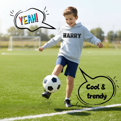 Sweat à capuche football – Fringoo football gris for Boys Cotton Rich Soft Hooded – football Alphabet gris
