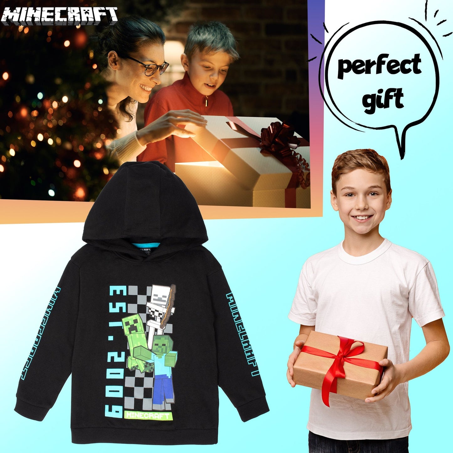Minecraft Boys sweat à capuche with Kangaroo Pocket 100% Cotton