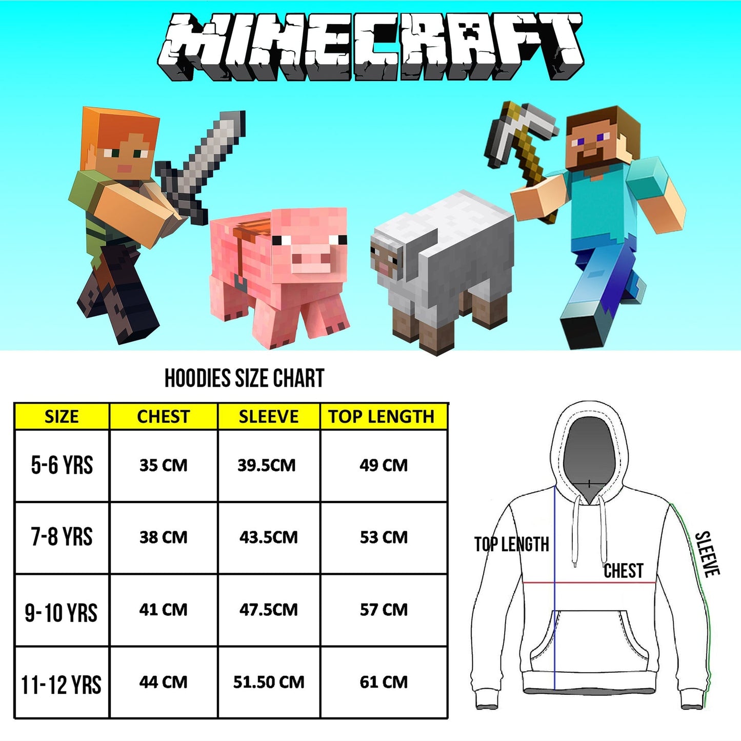 Minecraft Boys sweat à capuche with Kangaroo Pocket 100% Cotton