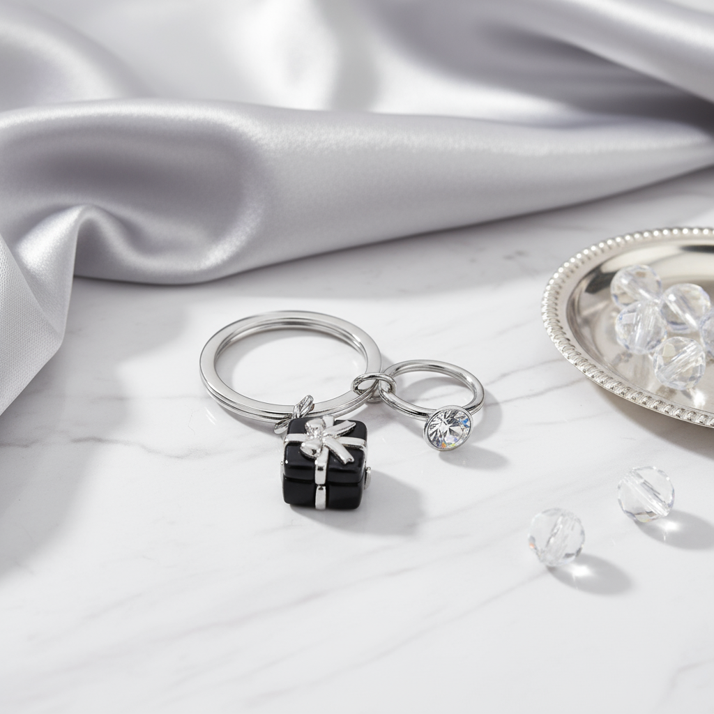 Black Engagement Keychain