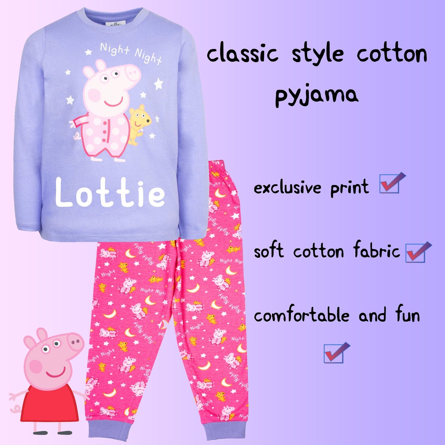 Peppa Pig Pyjamas – rose & violet