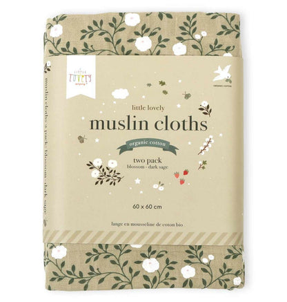 Lot de 2 langes en coton bio - Fleurs Sauge – vue 3 – A Little Lovely Company
