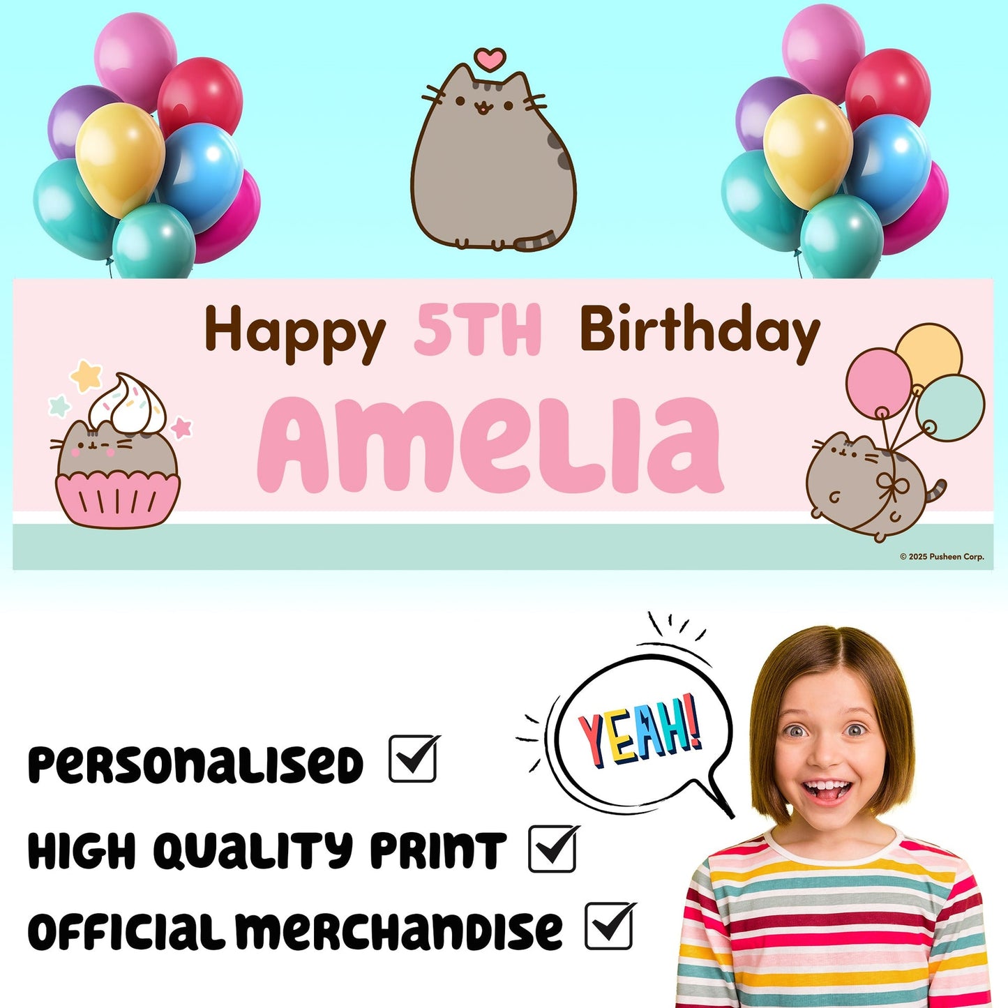 Pusheen Birthday Banner for enfant