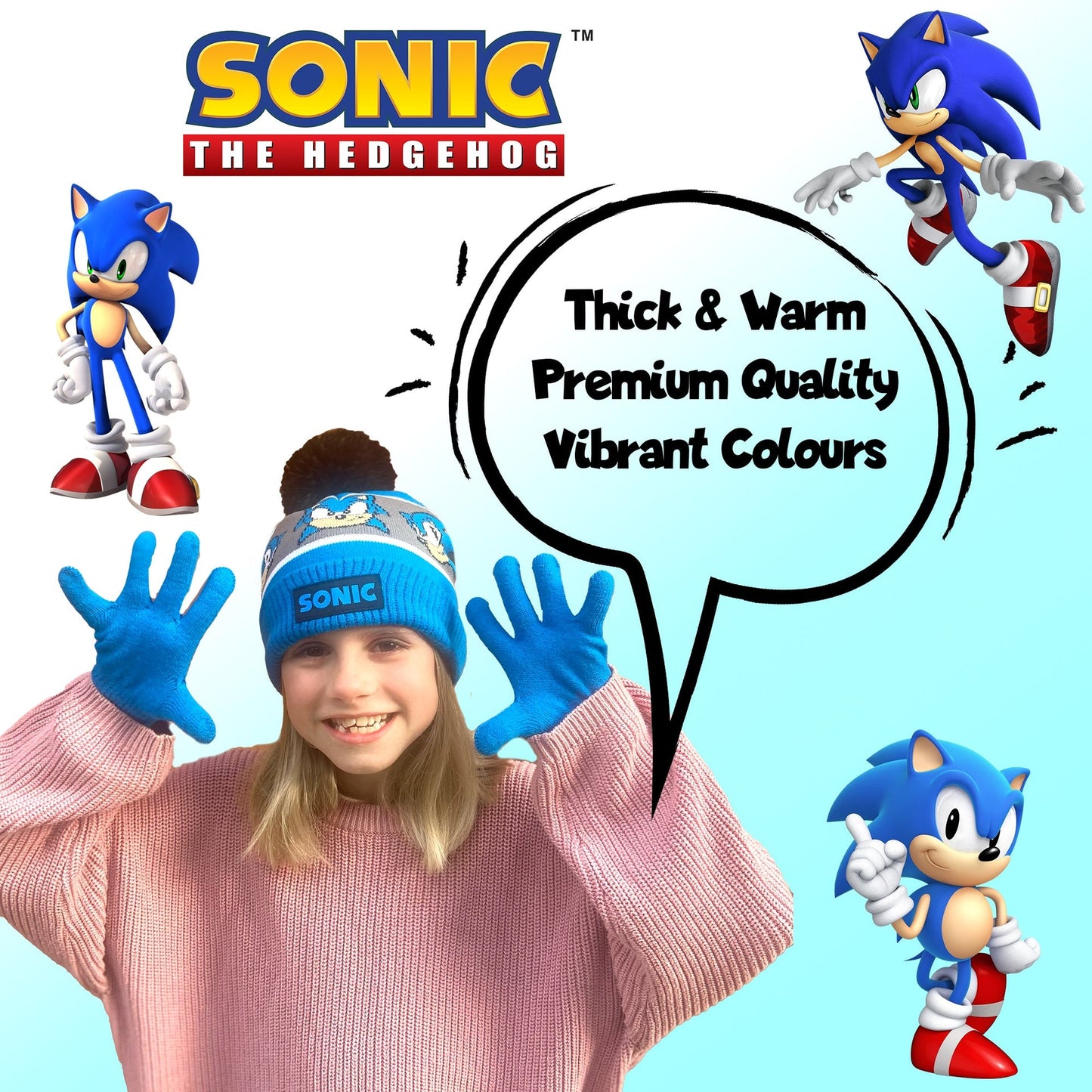 Sonic THE HEDGEHOG Winter Hat & Gloves Set garçon