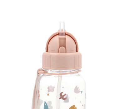 Gourde Tutete Nature Géométrique 500 ml — paille rabattable déployée et bouchon ouvert