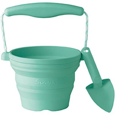 Scrunch: MINI SEAU PLIABLE avec PELLE menthe 14x12,5x3cm, avec anses en corde, repliable, 100% silicone, recyclable, 12m+