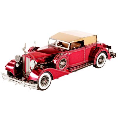 MetalEarth Véhicules: 1934 PACKARD TWELVE CONVERTIBLE 9.50x3.40x3cm, maquette 3D en métal avec 2,5 feuilles, sur carte 12x17cm, 14+