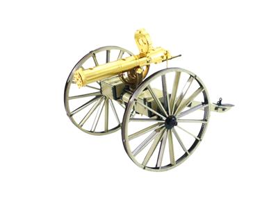 MetalEarth Vieil Ouest: GATLING GUN 11.5x6x7cm, maquette 3D en métal avec 2.5 feuilles, sur carte 12x17cm, 14+