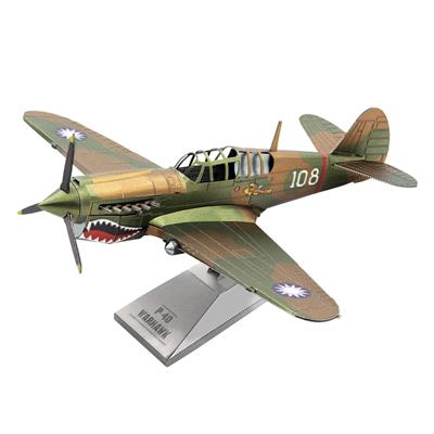 MetalEarth Aviation: P-40 WARHAWK 10,9x13,2x7,87cm, maquette 3D en métal avec 2 feuilles multicolorées, sur carte 12x17cm, 14+