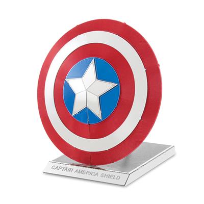 MetalEarth: AVENGERS/BOUCLIER DU CAPITAINE AMÉRIQUE 5.8x3.5x5.3cm, maquette 3D en métal avec 2 feuilles, sur carte 12x17cm, 14+