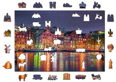 Wooden City Puzzle: AMSTERDAM BY NIGHT 505/50, en bois, 8+