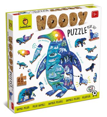 Ludattica Puzzles: WOODY PUZZLE ANIMAUX POLAIRES 24,5x24,5x4cm, 48 pièces, 12 figurines, en bois, 5+