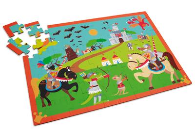 Scratch Puzzle 60pcs: COMBAT DE CHEVALIERS 60x43.5cm, en boîte diam.22xH12cm, 4+