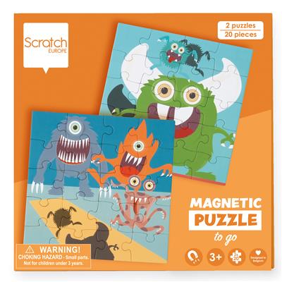 Scratch Puzzle Magnétique: LIVRE DE PUZZLE MAGNÉTIQUE EN ROUTE - MONSTRE 18x18x1.5cm (plié), 54x18x0.5cm (déplié), avec 2 puzzles magnétiques de 20 pièces, 3+