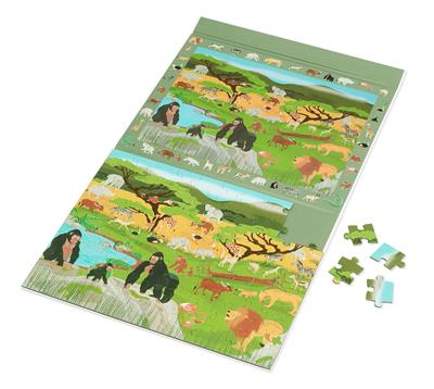 Scratch Puzzle Magnétique: DISCOVERY - SAVANE 80pcs 24,5x30,5cm (plié), 52,3x30,5cm (déplié), 2-en-1: puzzle et jeu de recherche, 4+