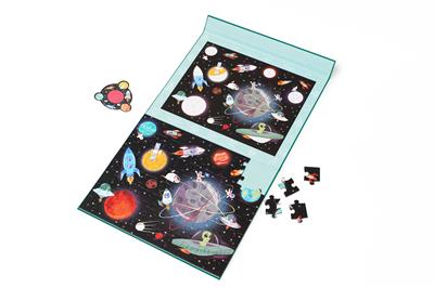 Scratch Puzzle Magnétique: MYSTERY - ESPACE 80pcs, avec boucle avec filtre rouge 24,5x30,5cm (plié), 52,3x30,5cm (déplié), 2-en-1: puzzle et jeu de recherche, 4+