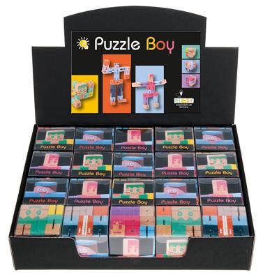 Casse-tête: PUZZLE-BOY 5x5x5cm, en bois multcolore, en boîte, en présentoir, 3+